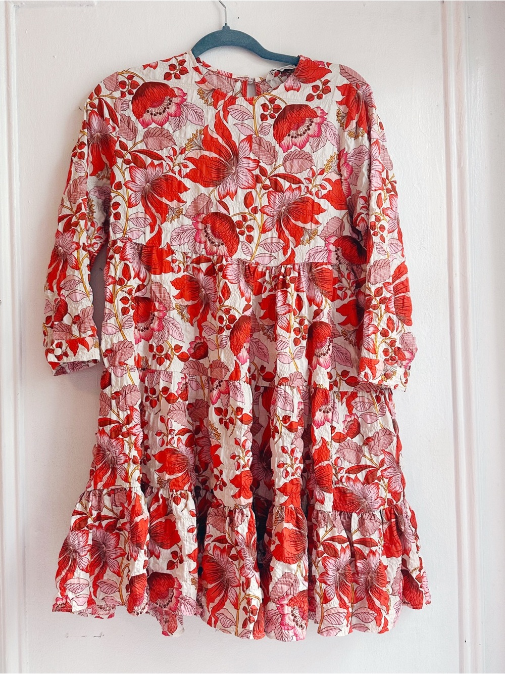 ZARA Floral The Sharon Dress Babydoll Tiered red pink Small Coquette Cottagecore